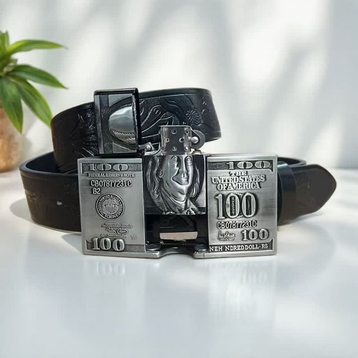 Ceinture en cuir pour homme avec billet de dollar américain et briquet à pétrole dissimulé - image 4