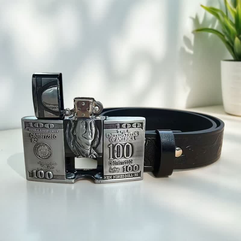 Ceinture en cuir pour homme avec billet de dollar américain et briquet à pétrole dissimulé - image 5