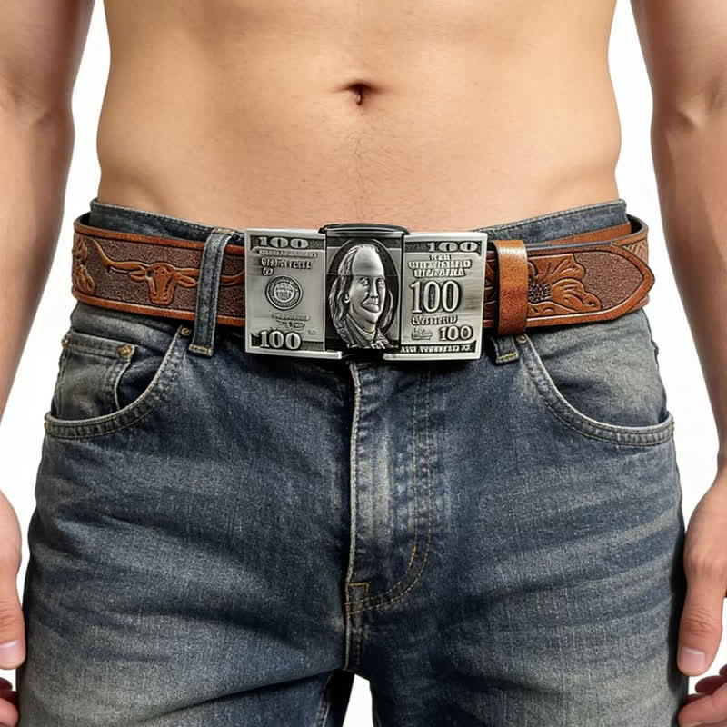 Ceinture en cuir pour homme avec billet de dollar américain et briquet à pétrole dissimulé - image 1