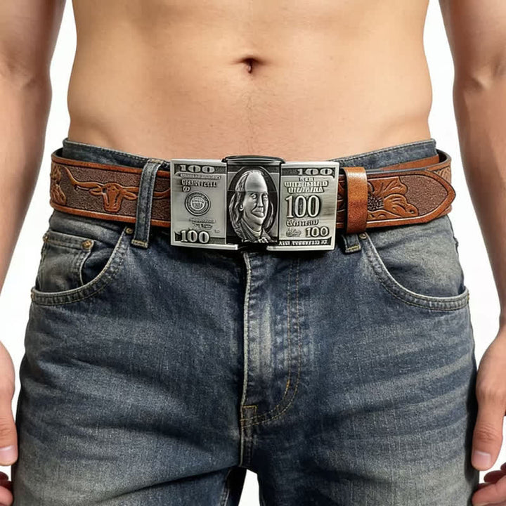 Ceinture en cuir pour homme avec billet de dollar américain et briquet à pétrole dissimulé - image 1