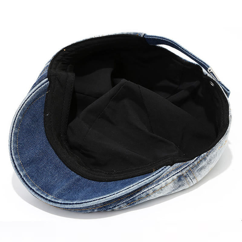 Béret en denim délavé dégradé et vieilli, style artiste - image 4