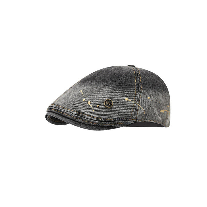 Béret en denim délavé dégradé et vieilli, style artiste - Noir - Réglable (21 1/4"-22 7/8") - image 6