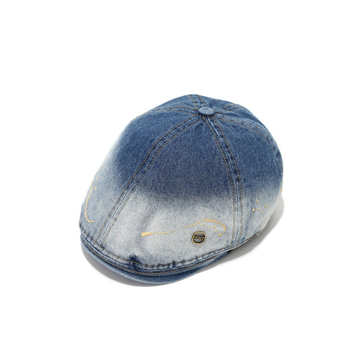 Béret en denim délavé dégradé et vieilli, style artiste - image 1