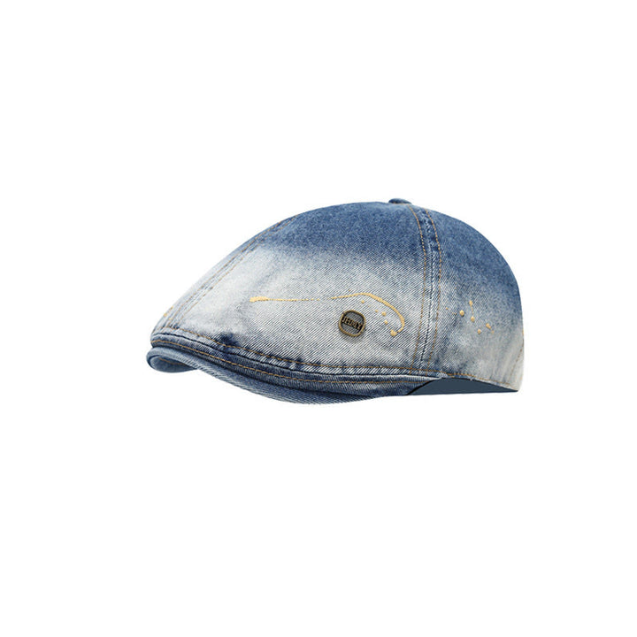 Béret en denim délavé dégradé et vieilli, style artiste - Bleu foncé - Réglable (21 1/4"-22 7/8") - image 0