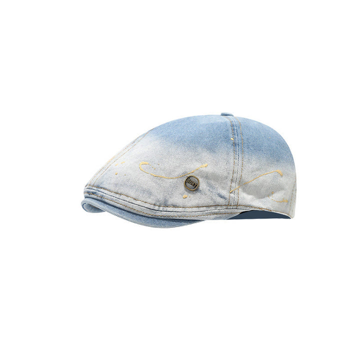 Béret en denim délavé dégradé et vieilli, style artiste - Bleu clair - Réglable (21 1/4"-22 7/8") - image 5