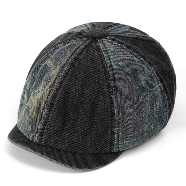 Béret d'artiste vintage à patchwork tie-dye vieilli - Noir - M (22"-22 7/8") - image 4