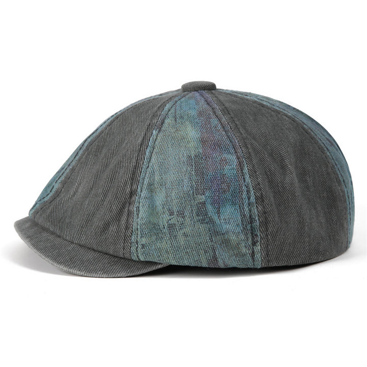 Béret d'artiste vintage à patchwork tie-dye vieilli - Gris - M (22"-22 7/8") - image 0