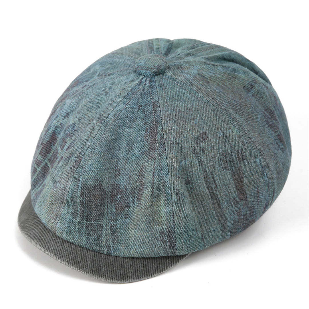 Béret d'artiste vintage à patchwork tie-dye vieilli - Bleu paon - M (22"-22 7/8") - image 7