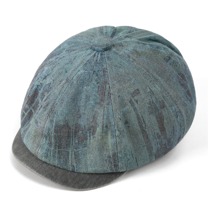 Béret d'artiste vintage à patchwork tie-dye vieilli - Bleu paon - M (22"-22 7/8") - image 7