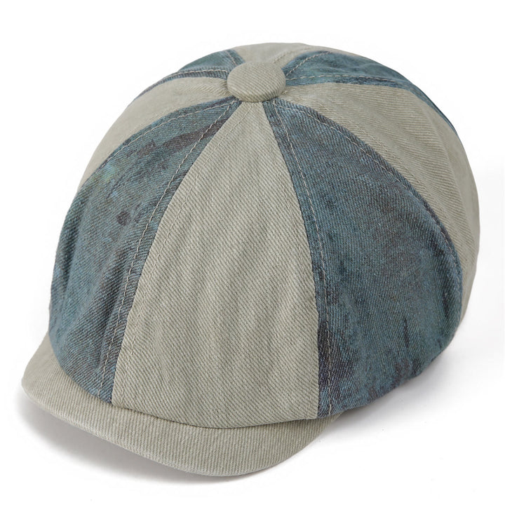 Béret d'artiste vintage à patchwork tie-dye vieilli - Kaki - M (22"-22 7/8") - image 6