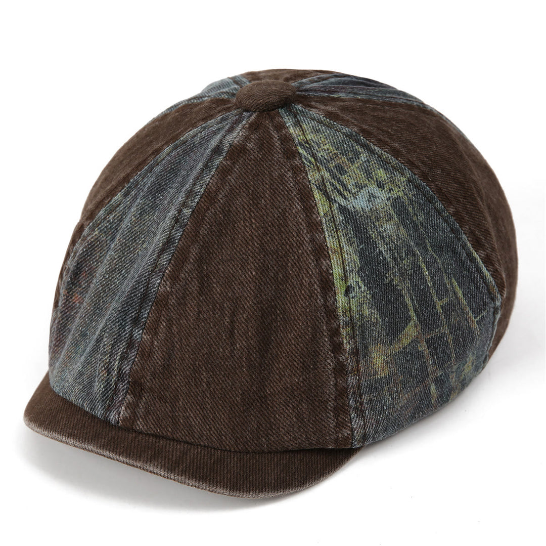 Béret d'artiste vintage à patchwork tie-dye vieilli - Café - M (22"-22 7/8") - image 5