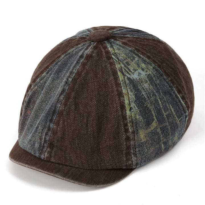 Béret d'artiste vintage à patchwork tie-dye vieilli - Café - M (22"-22 7/8") - image 5