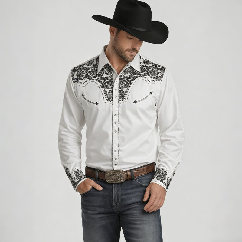 Chemise de cowboy blanche à imprimé floral rétro western - image 1