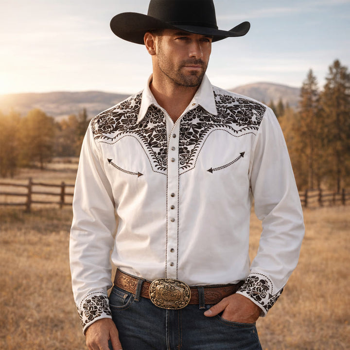 Chemise de cowboy blanche à imprimé floral rétro western - Blanc - 6XL - image 0