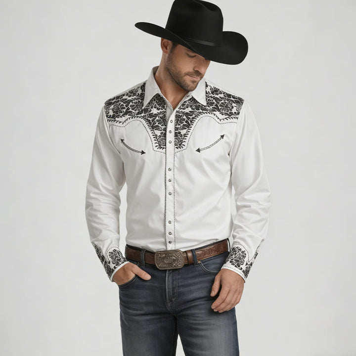 Chemise de cowboy blanche à imprimé floral rétro western - image 1