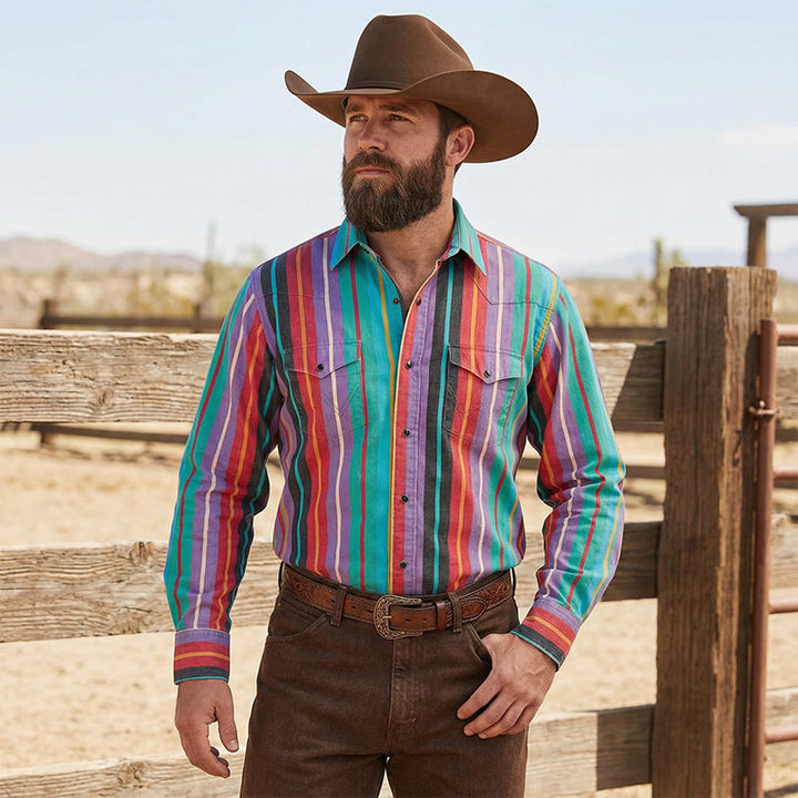 Chemise homme style western rétro à rayures arc-en-ciel imprimées en 3D - image 1
