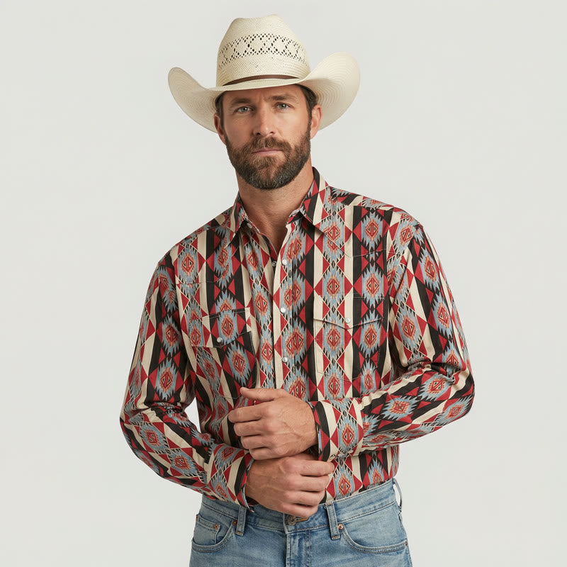 Chemise western imprimée géométrique navajo pour homme - image 1