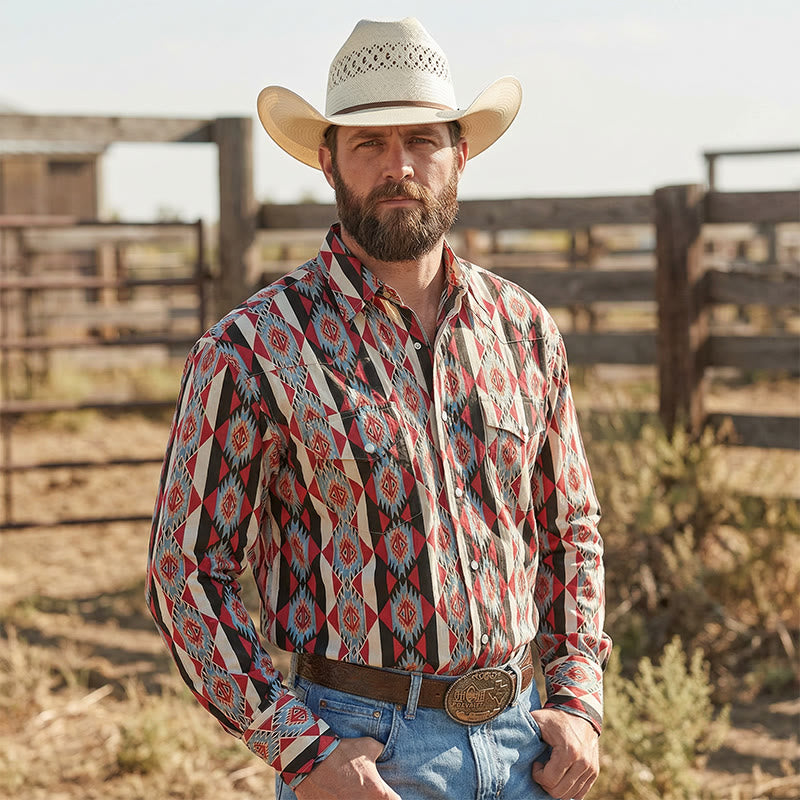 Chemise western imprimée géométrique navajo pour homme - Motif géométrique - 5XL - image 0