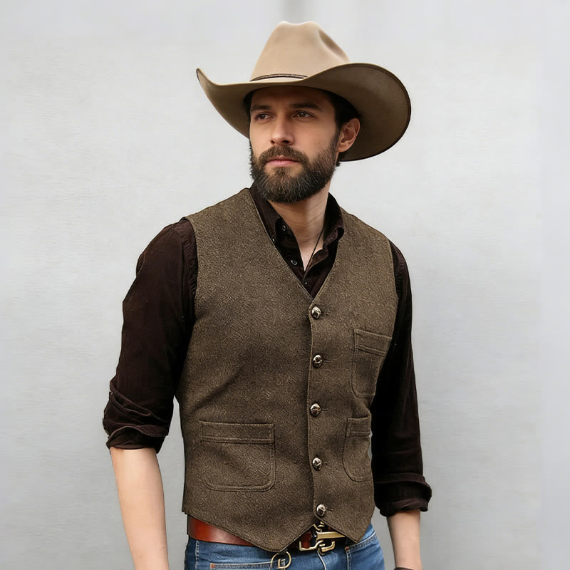Gilet rétro western pour homme, col en V, poches multiples - image 2