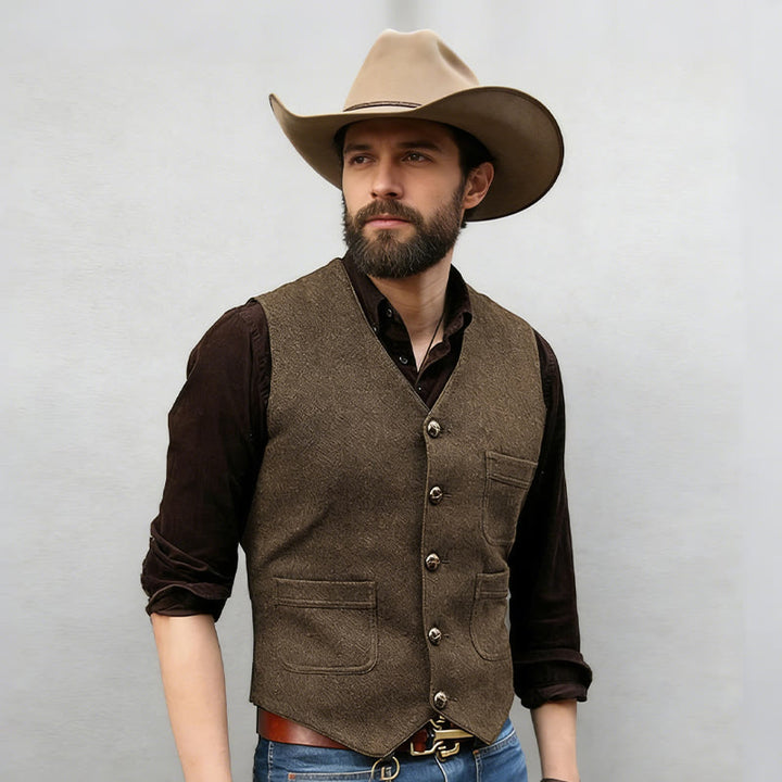 Gilet rétro western pour homme, col en V, poches multiples - image 2
