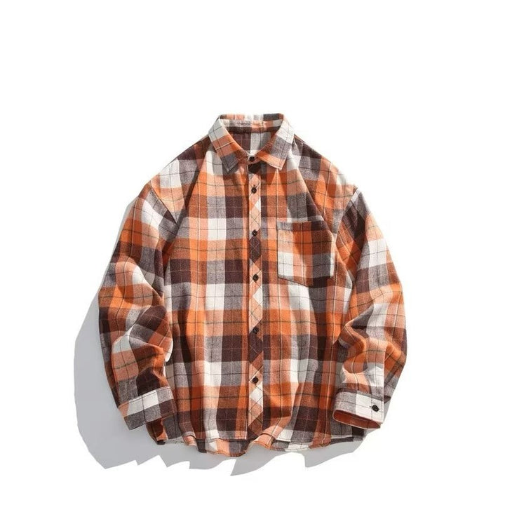 Chemise western rétro à carreaux pour homme, manches longues - Orange - 3XL - image 4