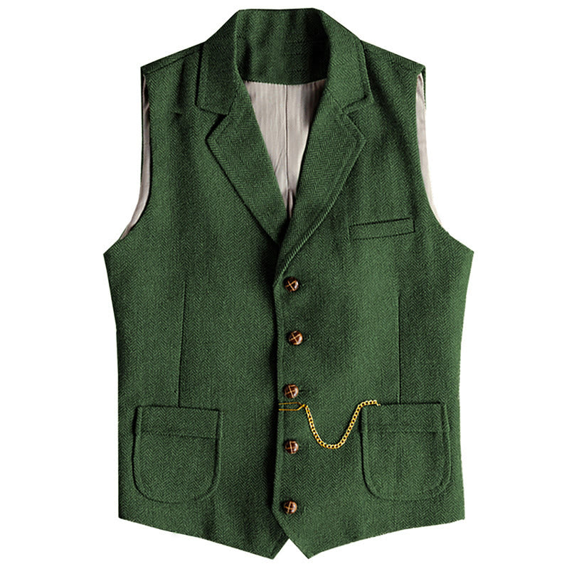 Gilet homme style western à chevrons, simple boutonnage, avec chaîne - Vert - 3XL - image 10