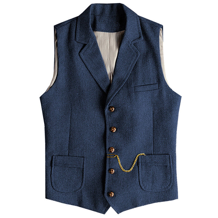 Gilet homme style western à chevrons, simple boutonnage, avec chaîne - Bleu marine - 3XL - image 14