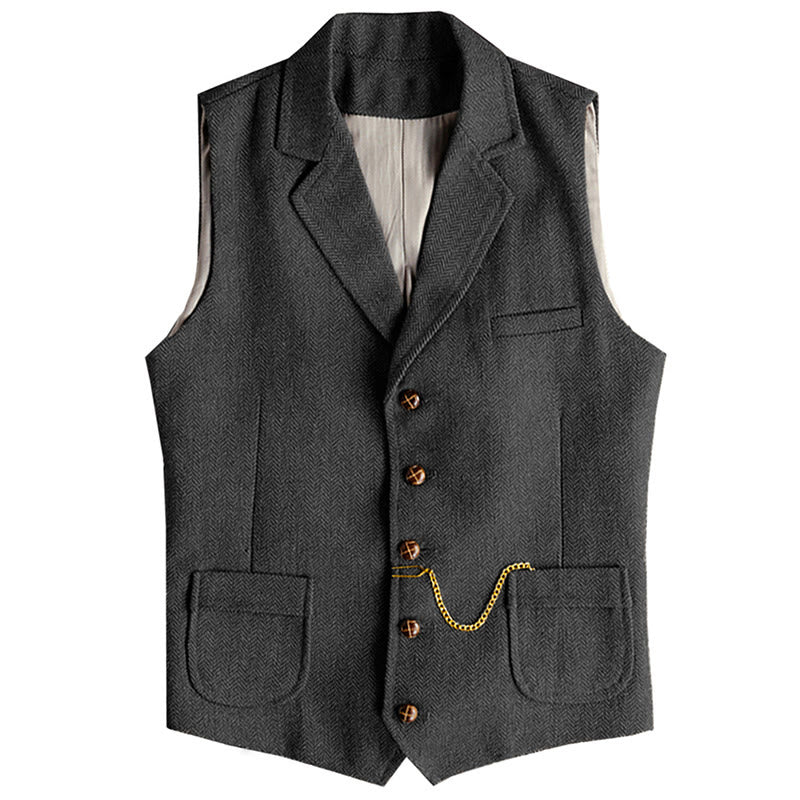 Gilet homme style western à chevrons, simple boutonnage, avec chaîne - Noir - 3XL - image 5
