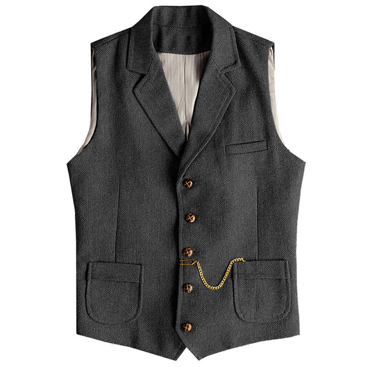 Gilet homme style western à chevrons, simple boutonnage, avec chaîne - Noir - 3XL - image 5