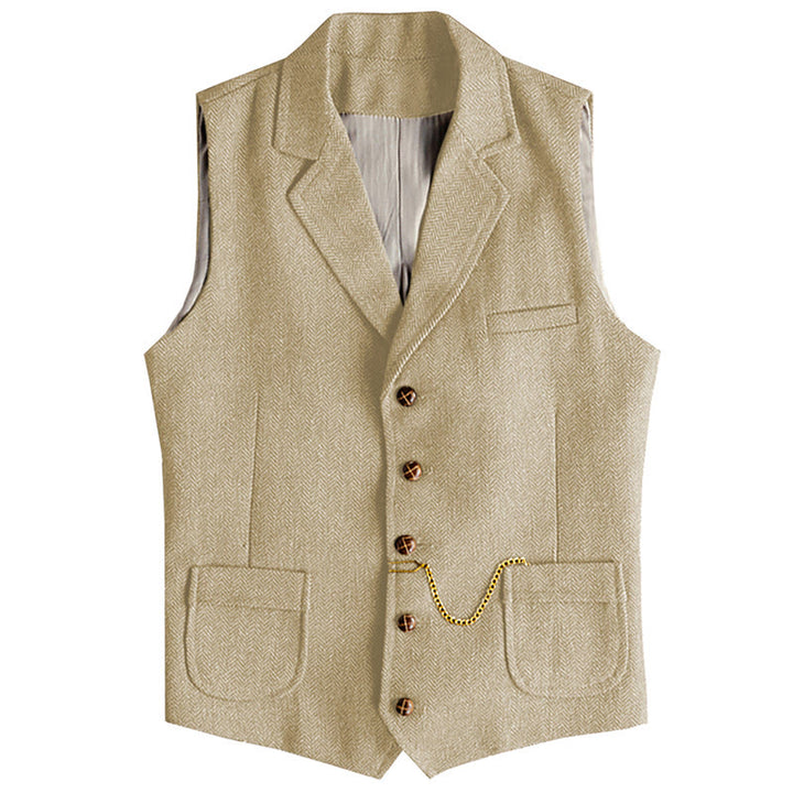 Gilet homme style western à chevrons, simple boutonnage, avec chaîne - Champagne - 3XL - image 9