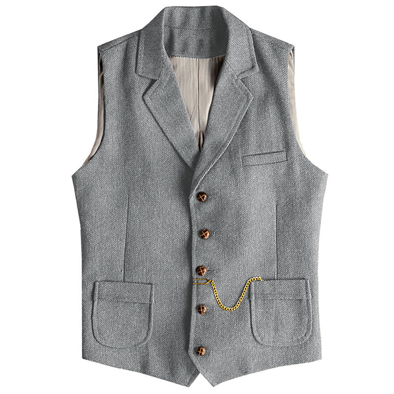 Gilet homme style western à chevrons, simple boutonnage, avec chaîne - Argent - 3XL - image 4