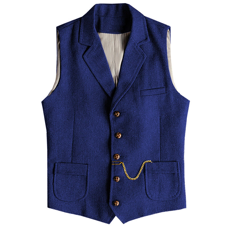 Gilet homme style western à chevrons, simple boutonnage, avec chaîne - Bleu royal - 3XL - image 13