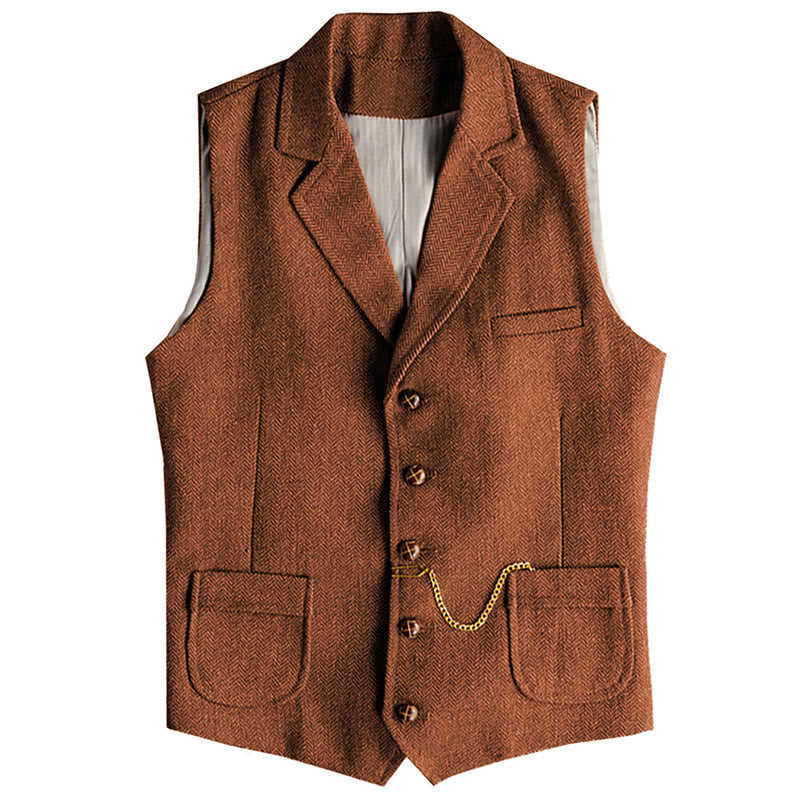 Gilet homme style western à chevrons, simple boutonnage, avec chaîne - Orange - 3XL - image 8
