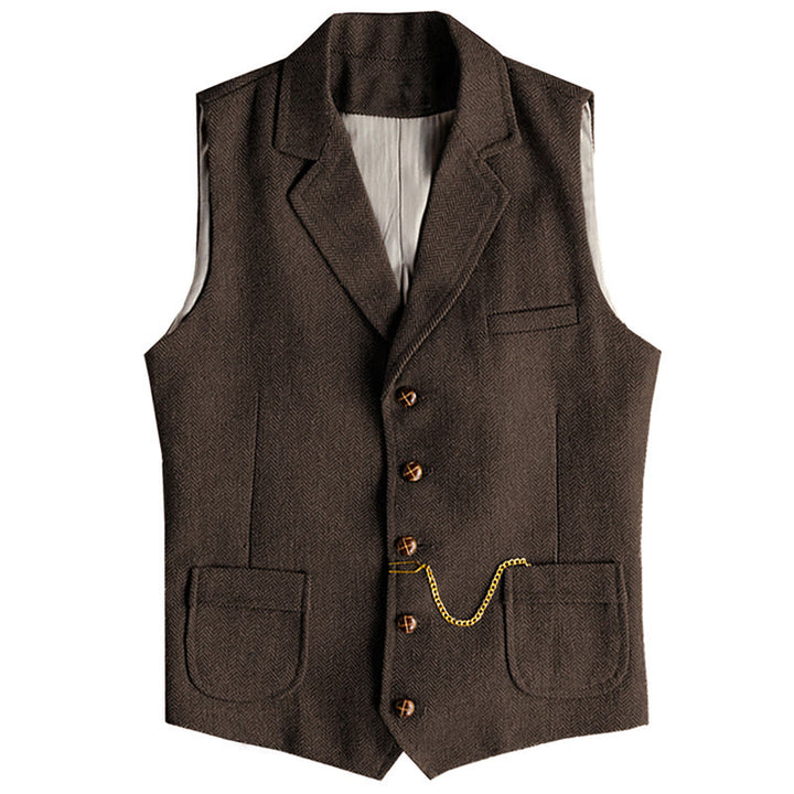 Gilet homme style western à chevrons, simple boutonnage, avec chaîne - Café - 3XL - image 16