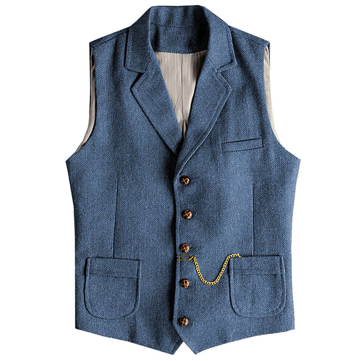 Gilet homme style western à chevrons, simple boutonnage, avec chaîne - Bleu - 3XL - image 12