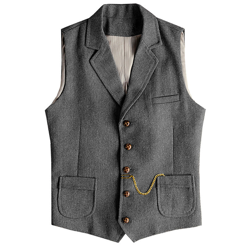 Gilet homme style western à chevrons, simple boutonnage, avec chaîne - Gris - 3XL - image 3