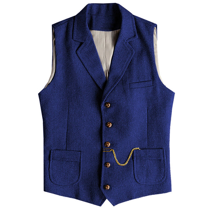 Gilet homme style western à chevrons, simple boutonnage, avec chaîne - Bleu royal - 3XL - image 13