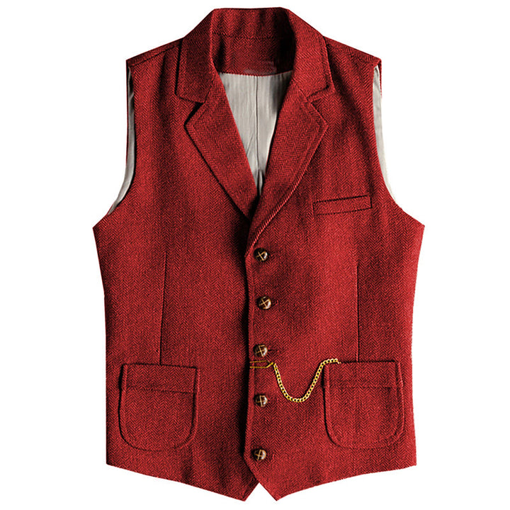 Gilet homme style western à chevrons, simple boutonnage, avec chaîne - Rouge - 3XL - image 6