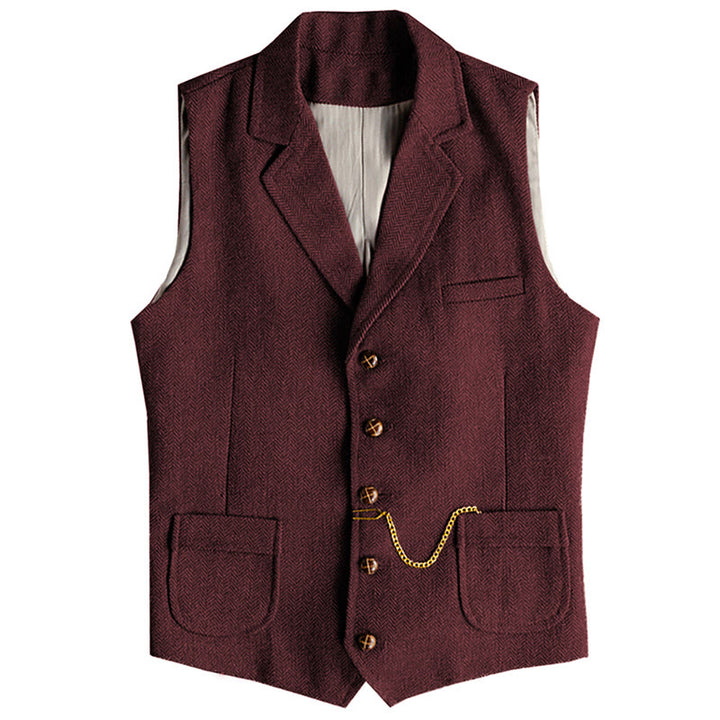 Gilet homme style western à chevrons, simple boutonnage, avec chaîne - Vin - 3XL - image 7
