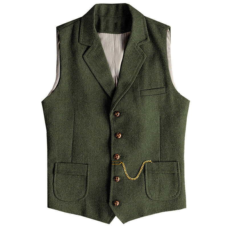 Gilet homme style western à chevrons, simple boutonnage, avec chaîne - Vert armée - 3XL - image 11