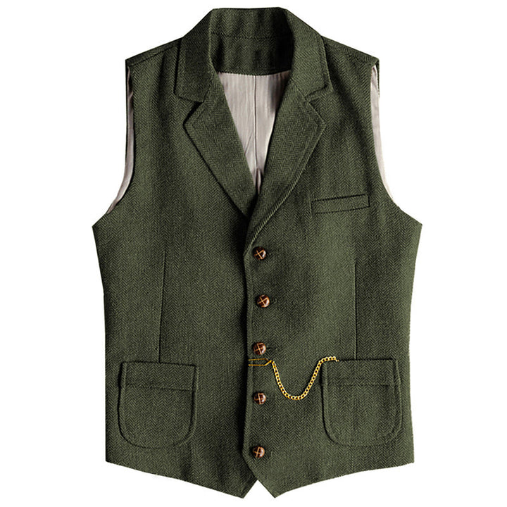 Gilet homme style western à chevrons, simple boutonnage, avec chaîne - Vert armée - 3XL - image 11