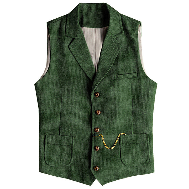 Gilet homme style western à chevrons, simple boutonnage, avec chaîne - Vert - 3XL - image 10