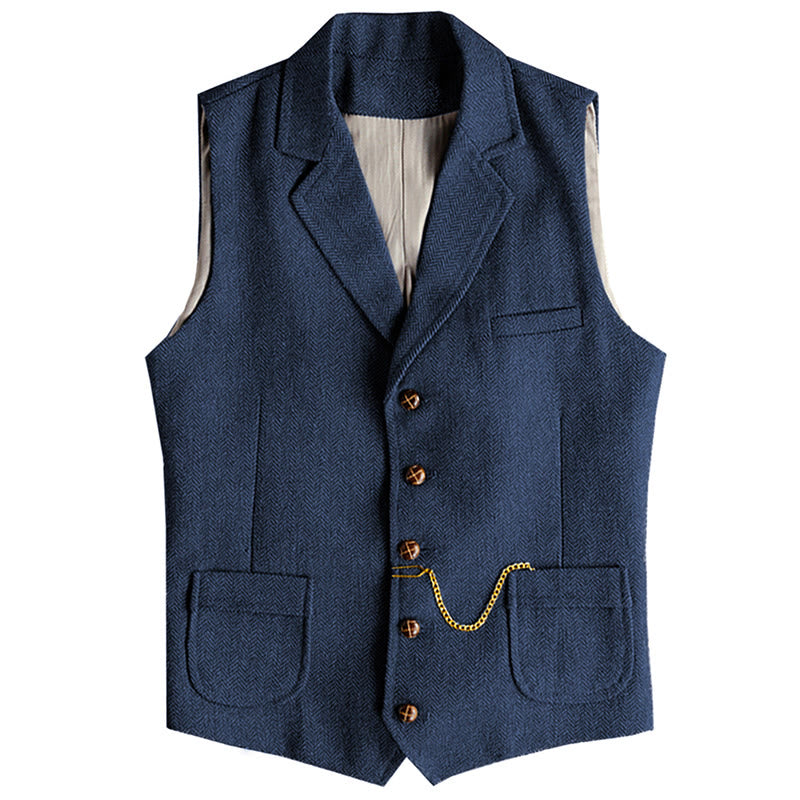 Gilet homme style western à chevrons, simple boutonnage, avec chaîne - Bleu marine - 3XL - image 14