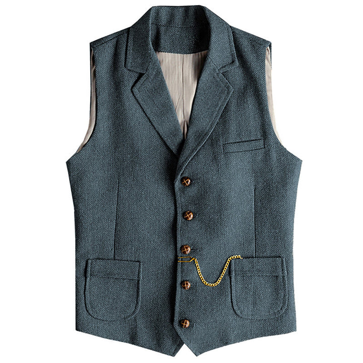 Gilet homme style western à chevrons, simple boutonnage, avec chaîne - Bleu marine clair - 3XL - image 15