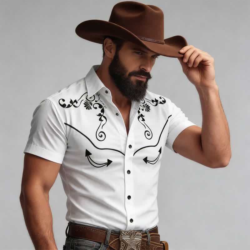 Chemise western pour homme avec empiècement contrasté imprimé en 3D et motifs à volutes. - Blanc - 5XL - image 6