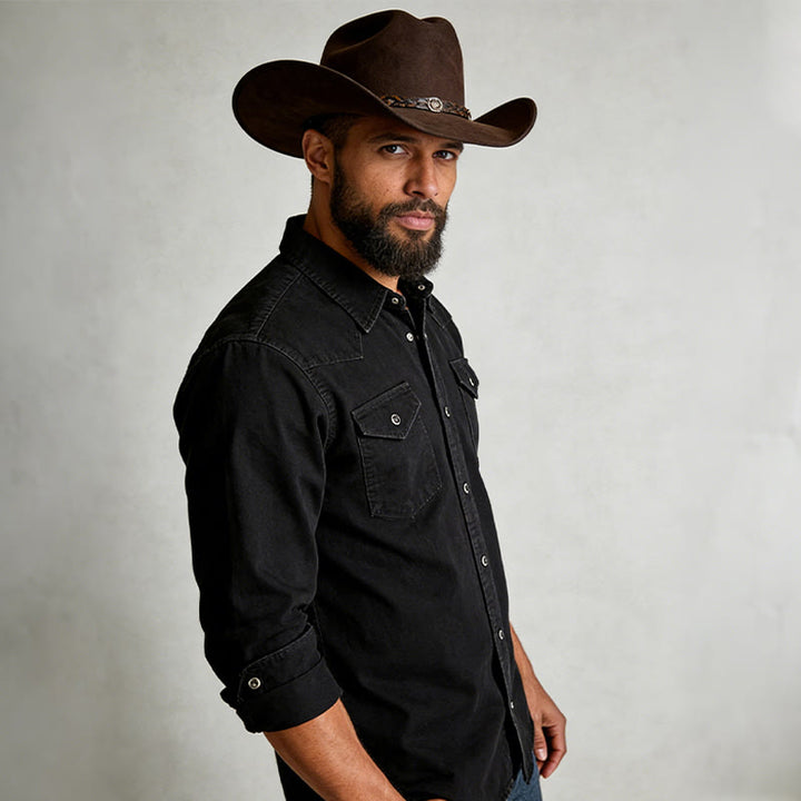 Chemise de travail en denim délavé classique pour homme, à double poche - image 1