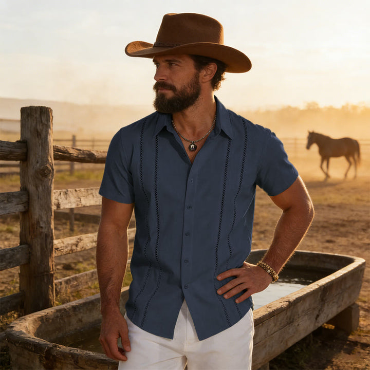 Chemise d'été décontractée pour homme à manches courtes imprimée en 3D - Bleu marine - 6XL - image 10