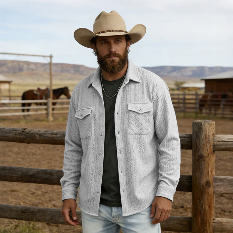 Chemise de travail rétro jacquard style cowboy à manches longues pour homme - Gris - 2XL - image 4