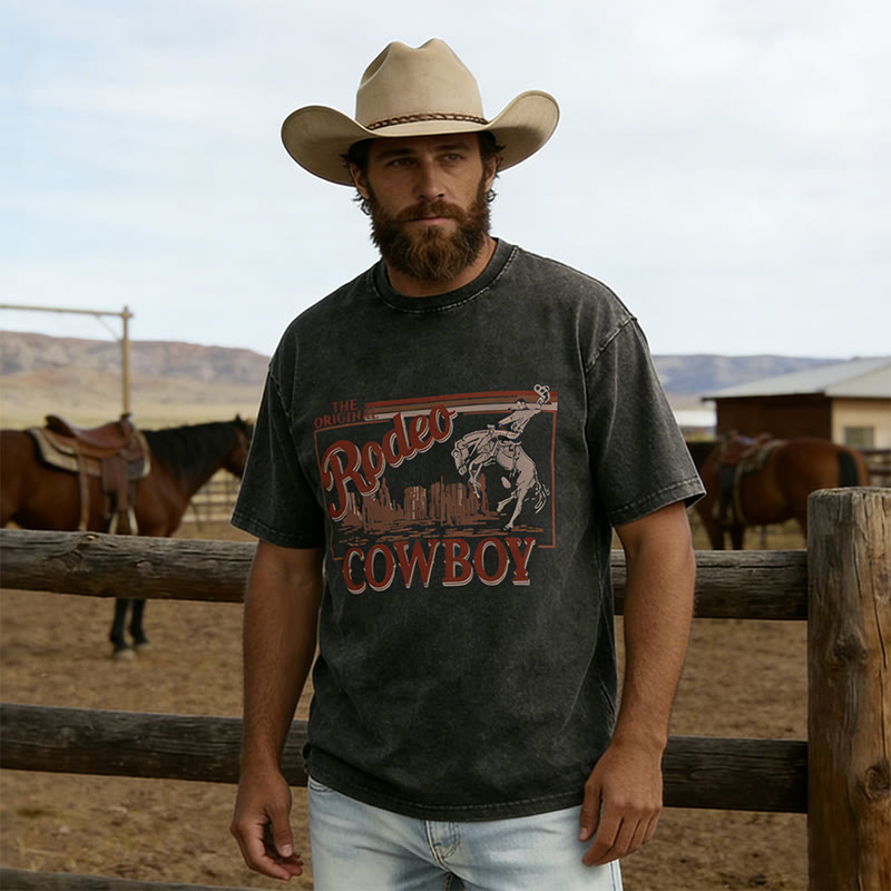 T-shirt imprimé délavé style western cowboy et rodéo - image 1