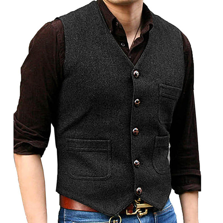 Gilet rétro western pour homme, col en V, poches multiples - Noir - 3XL - image 4